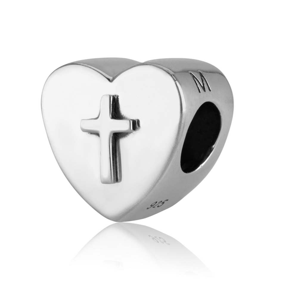 Heart Cross Bead Charm - Sterling Silver Holy Land - Marina Jewelry Holy Land