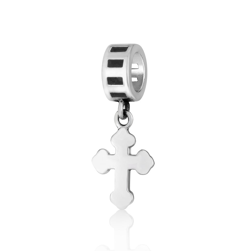 Long Cross Hanging Bead Charm - Sterling Silver Holy Land - Marina Jewelry Holy Land