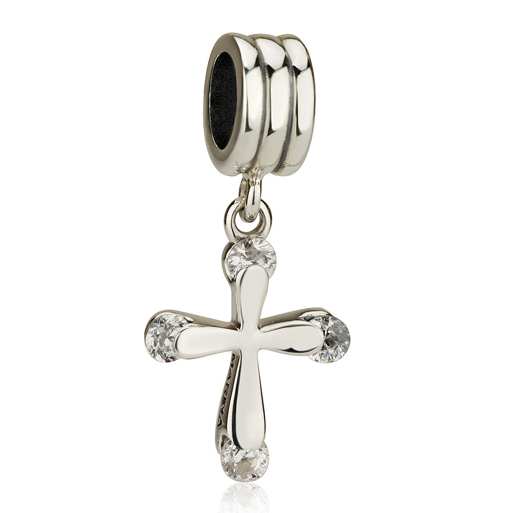 Wide Zircon Cross Pendant Charm - Sterling Silver Holy Land - Marina Jewelry Holy Land