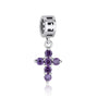 Amethyst Cross Hanging Charm - Sterling Silver Holy Land - Marina Jewelry Holy Land