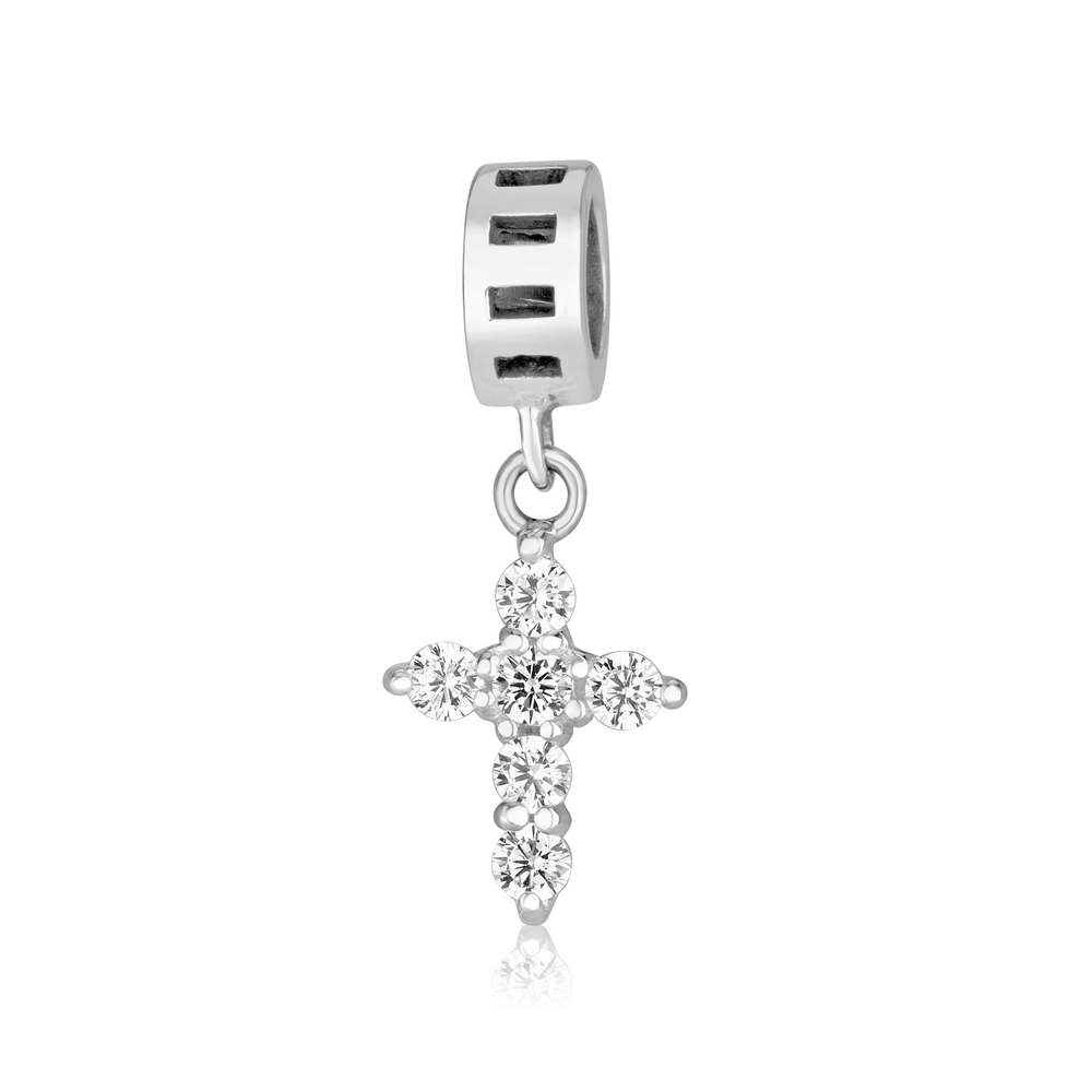 Zircon Cross Hanging Charm - Sterling Silver Holy Land - Marina Jewelry Holy Land