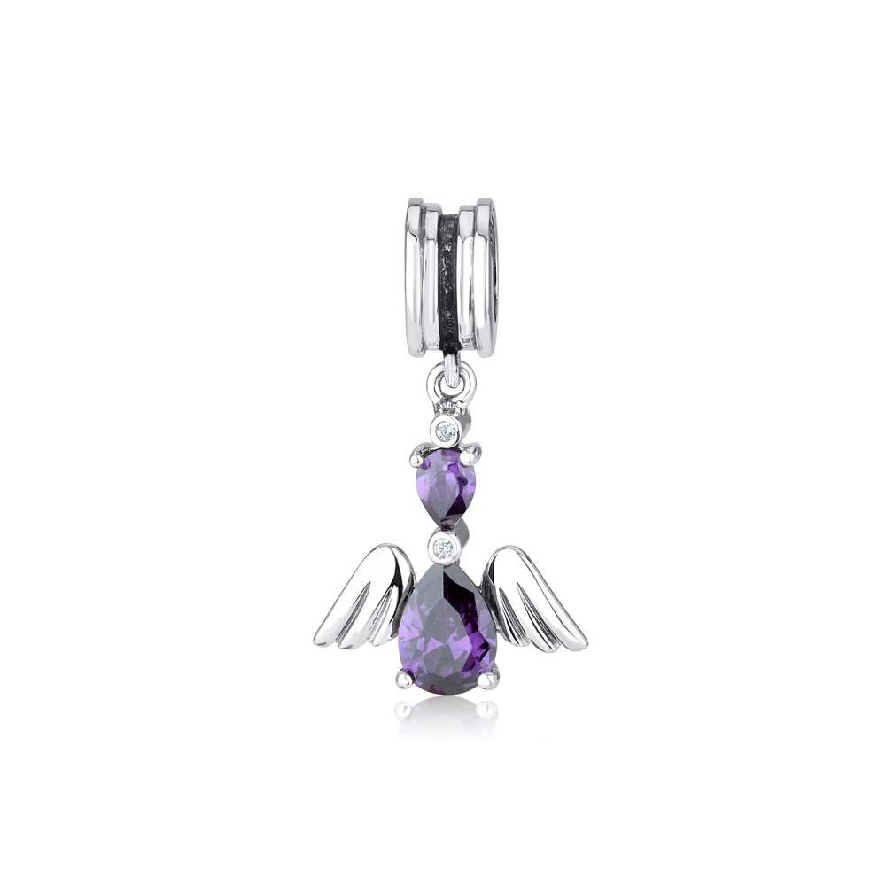 Angel Charm with Amethyst - Sterling Silver Holy Land - Marina Jewelry Holy Land