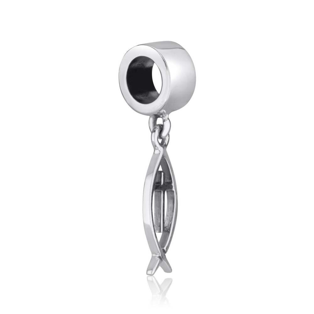 Ichthus Fish with Cross Hanging Charm Sterling Silver — Marina Jewelry Holy Land-1
