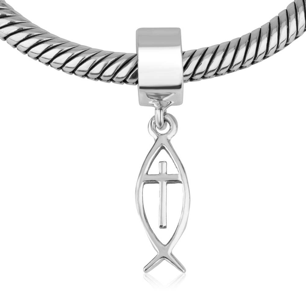 Ichthus Fish with Cross Hanging Charm Sterling Silver — Marina Jewelry Holy Land-2