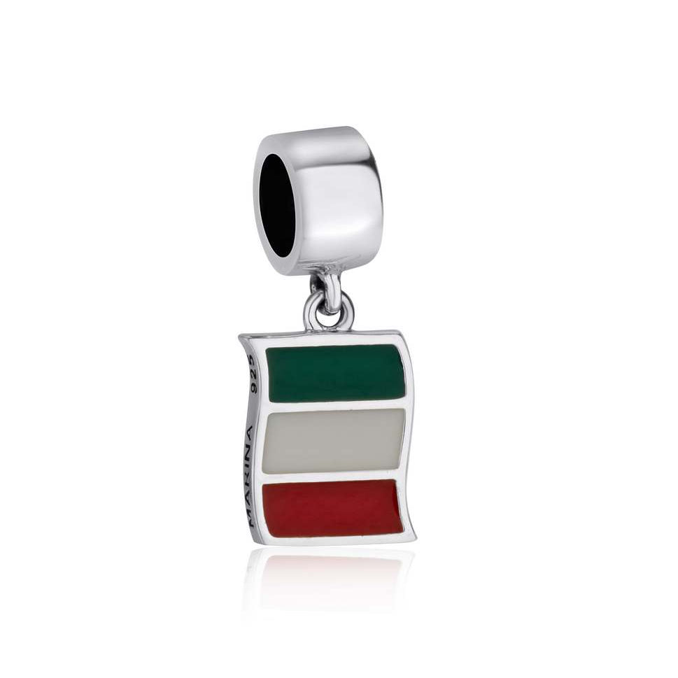 Italy Flag Charm - Sterling Silver with Green, White & Red Enamel - Marina Jewelry Holy Land
