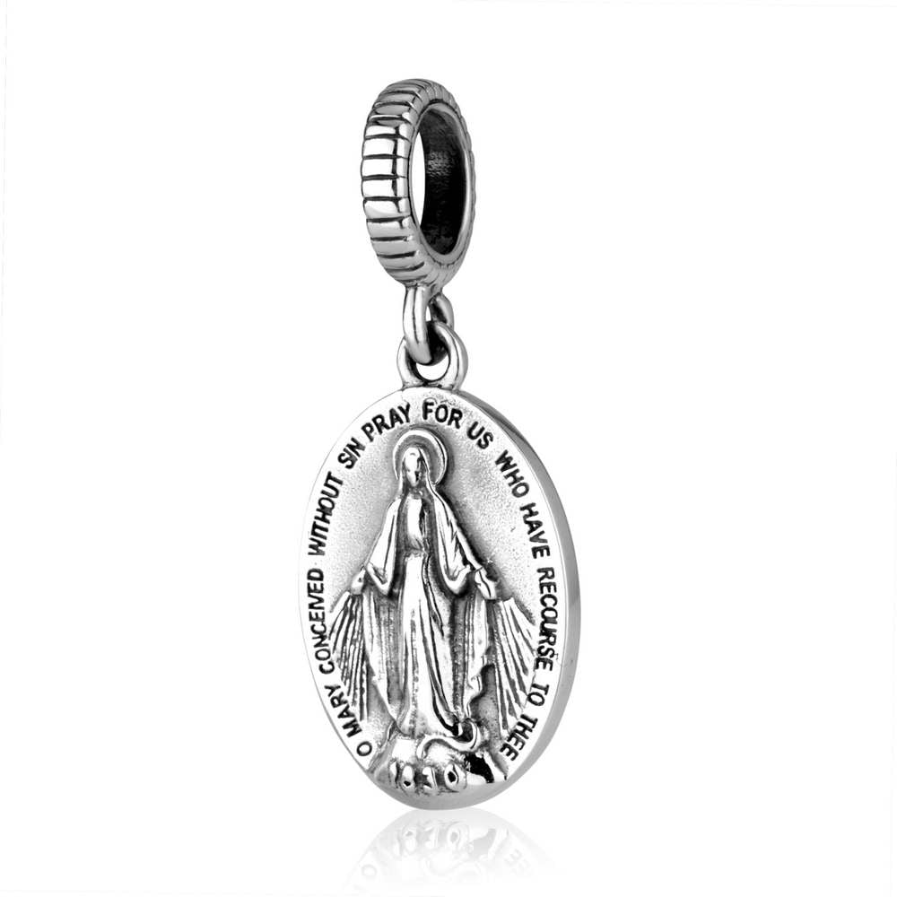 Miraculous Medal Mary Charm - Sterling Silver Holy Land - Marina Jewelry Holy Land