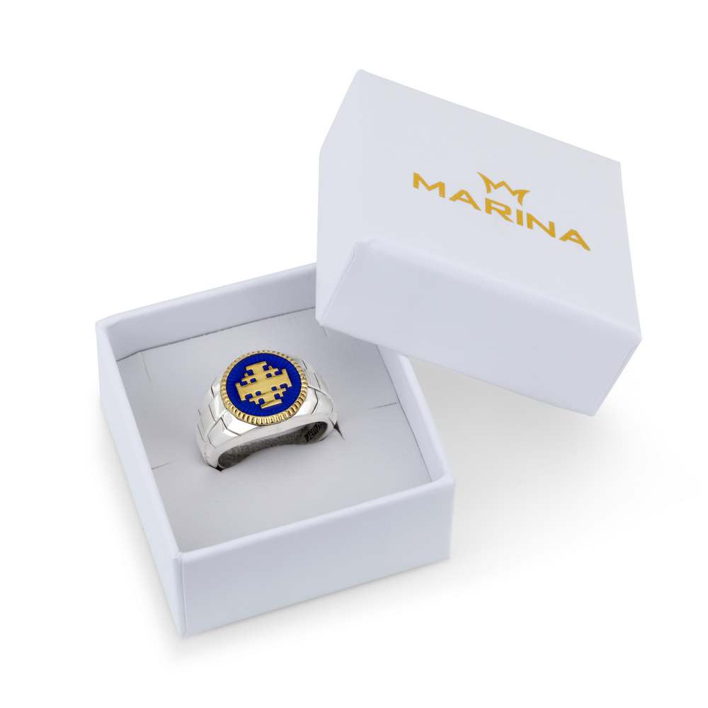 Jerusalem Engraved Cross Ring, Gold Enamel, Men's