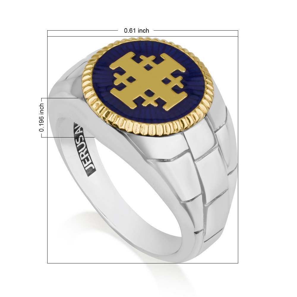 Jerusalem Engraved Cross Ring, Gold Enamel, Men's