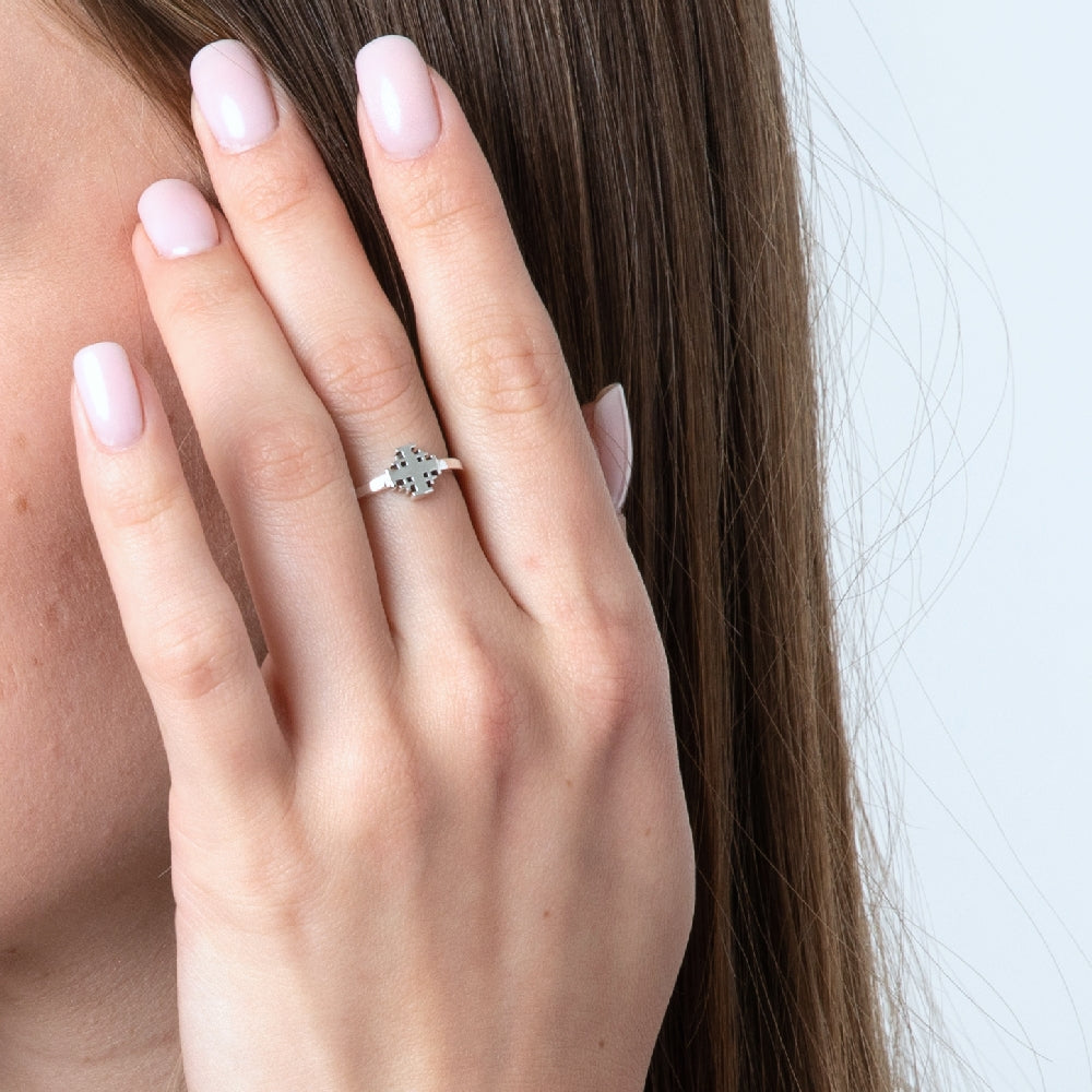 Engraved Sterling Silver Ring with the Jerusalem Cross