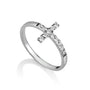 Pavé sideways cross ring sterling silver white zircon stones - Marina Jewelry Holy Land