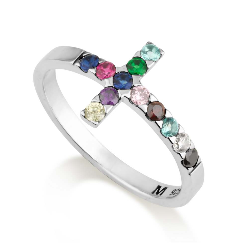 Cross Ring Multi Colors Stones 925 Silver Sterling Christian Handmade Jewelry - Marina Jewelry Holy Land