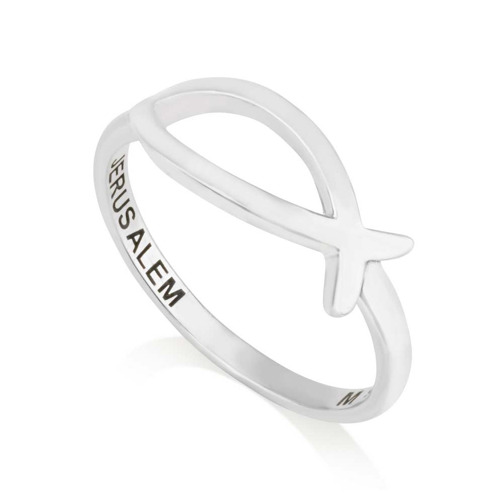 Fish Ring Holy Land Jerusalem Engraved Christian Silver Sterling 925 Jewelry New - Marina Jewelry Holy Land