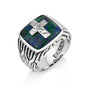 Men's Eilat Stone Cross Signet Ring - Sterling Silver with Oxidized Detail - Marina Jewelry Holy Land