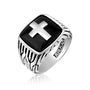 Men's Onyx Cross Signet Ring - Sterling Silver with Oxidized Detail - Marina Jewelry Holy Land