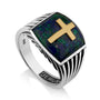 Men Christian Silver Ring Gold Plated Cross Eilat Jerusalem Engraved Jewelry New - Marina Jewelry Holy Land