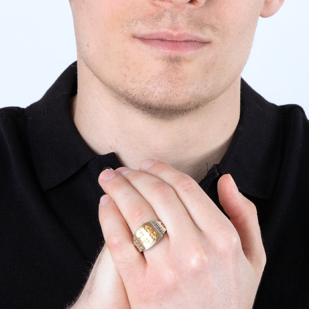 Men's Ring, Silver Sterling with Gold-Plated Jerusalem Cross Engraved