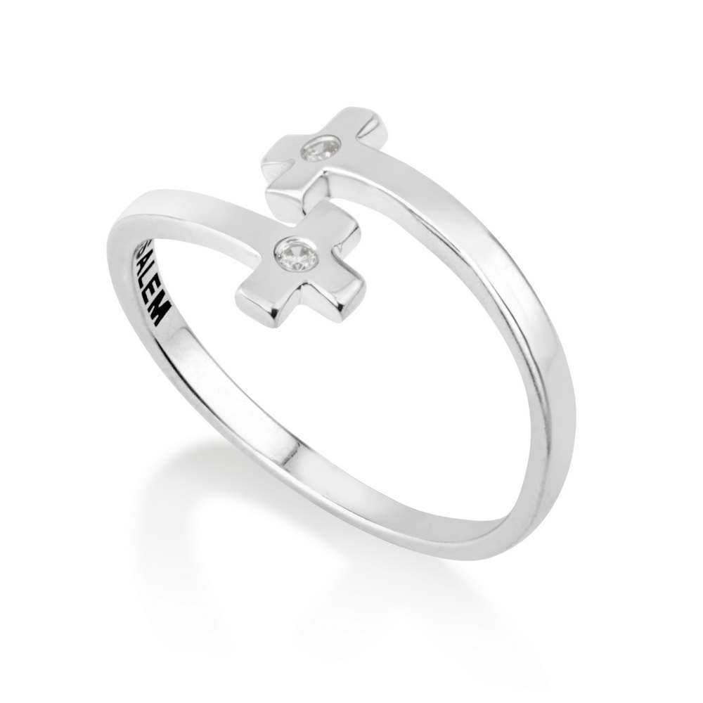 Open Cross Ring Jerusalem Engraved Zircon Stones Holy Land Silver Jewelry Gift - Marina Jewelry Holy Land