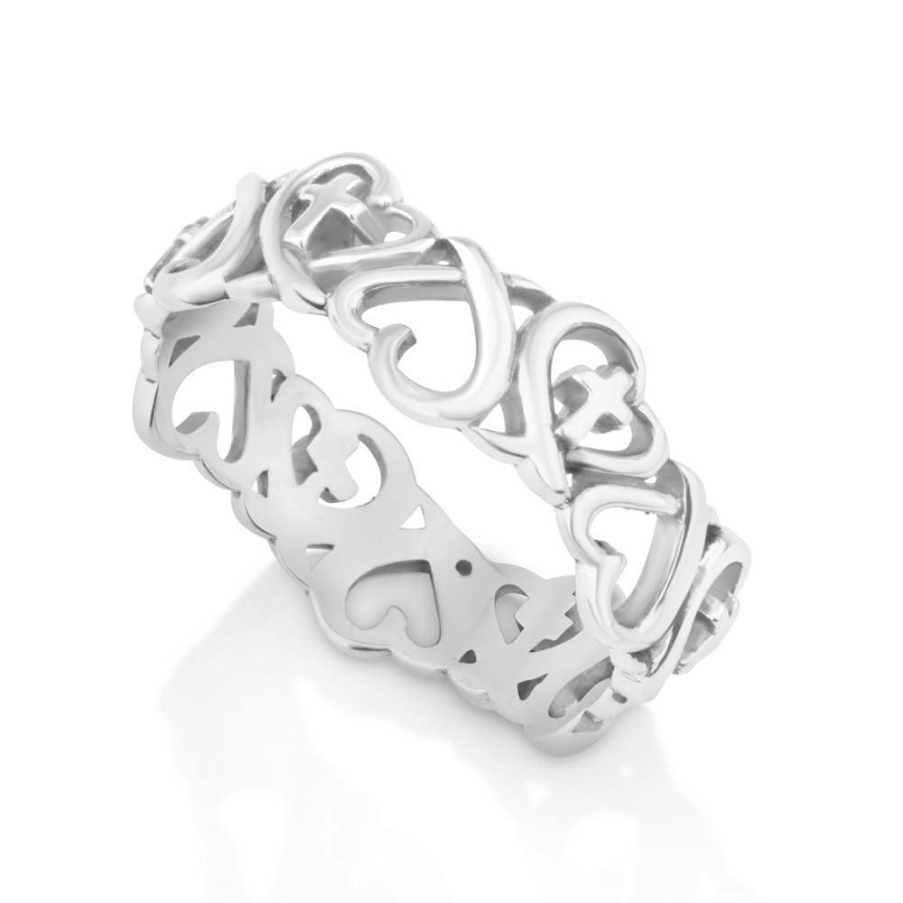Cross Heart Shaped Band Ring Sterling Silver Christian Holy Land Jewelry Gift - Marina Jewelry Holy Land