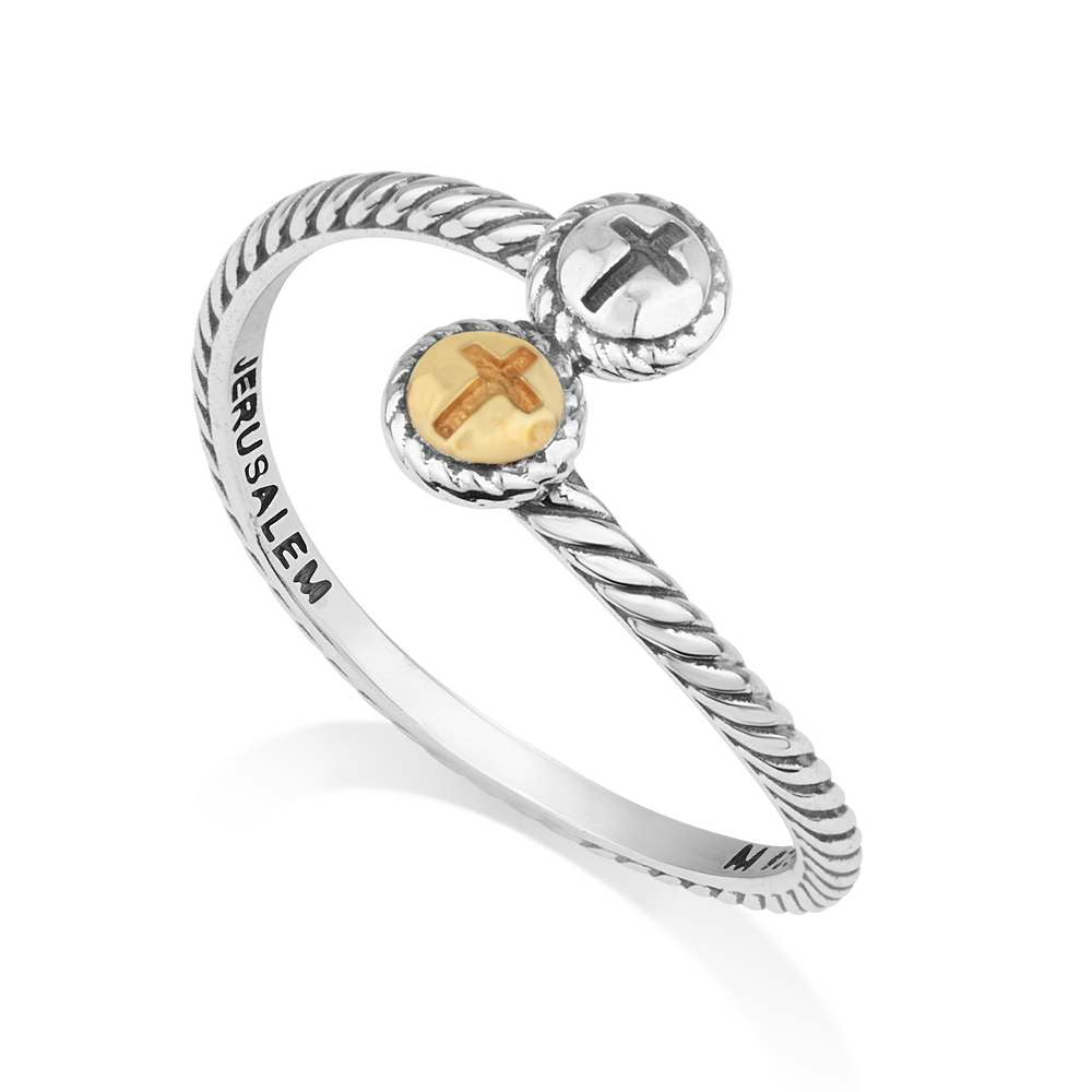 Silver Sterling Gold Plated Twisted Cross Ring Holy Land Jerusalem Jewelry New - Marina Jewelry Holy Land
