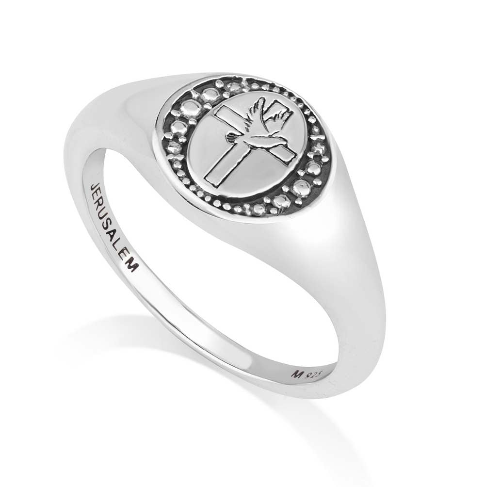 Cross Dove Ring Sterling Silver Christian Spirit Holy Land Jewelry Gift - Marina Jewelry Holy Land