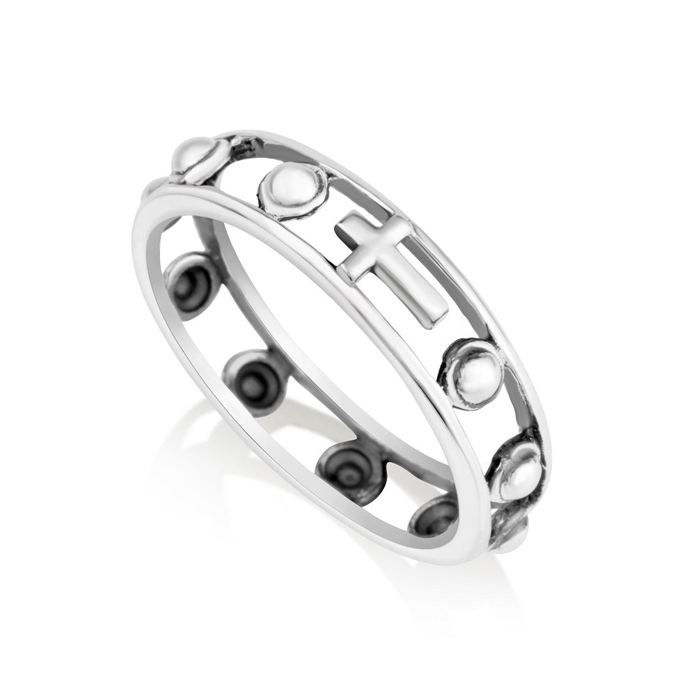 Open-Frame Rosary Cross Ring - Sterling Silver
