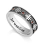 Engraved Silver Ring with Jerusalem Inscription and Ruby Stones