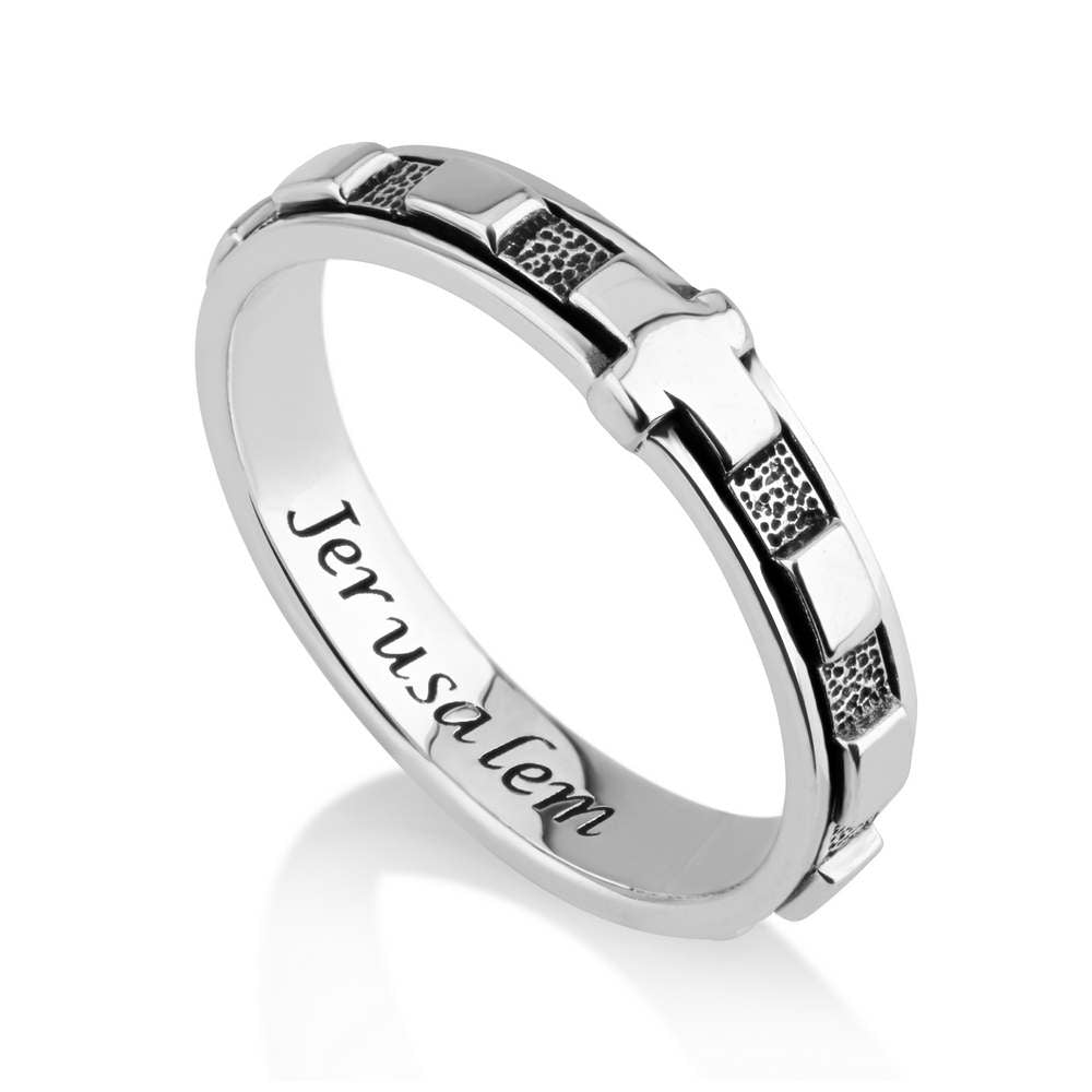 Jerusalem Band Ring - Sterling Silver with Oxidized Cross Detail - Marina Jewelry
