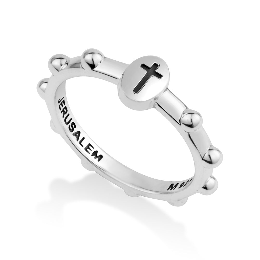 Jerusalem Oval Cross Rosary Ring - Sterling Silver - Marina Jewelry Holy Land