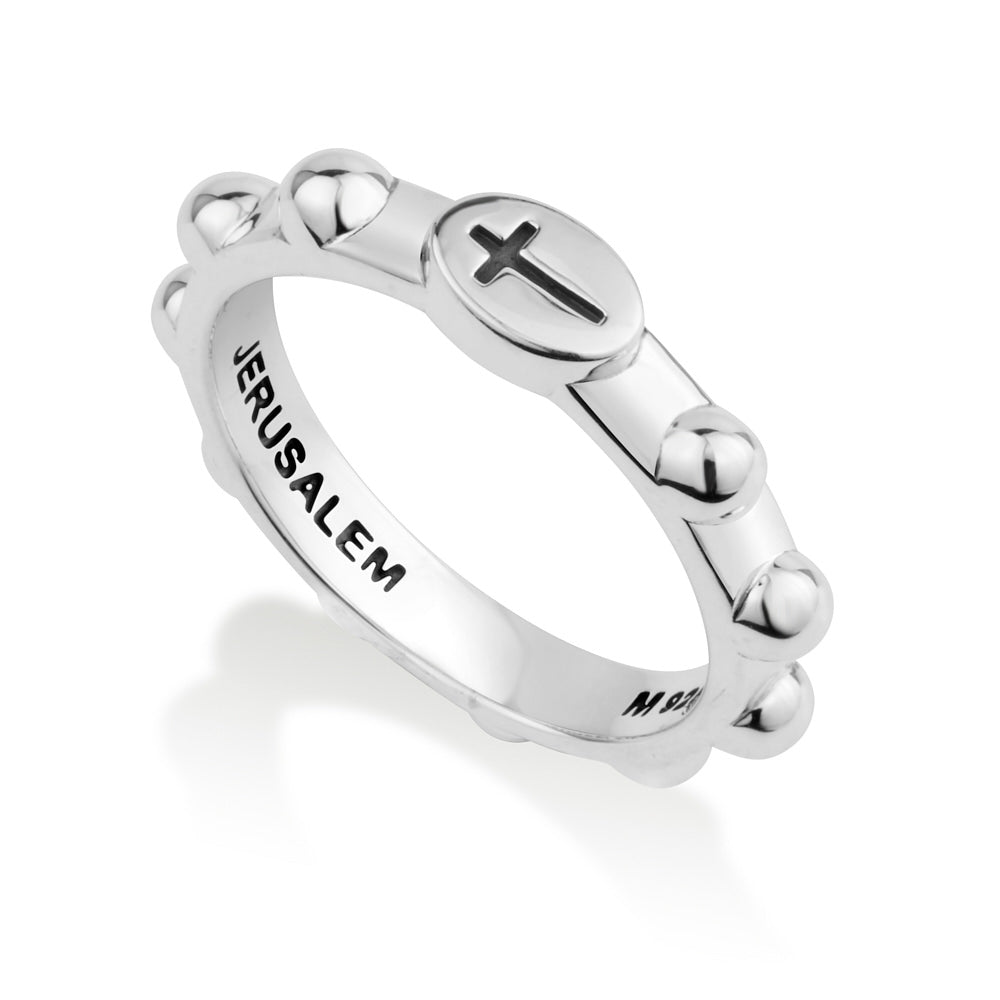 Jerusalem Rosary Disc Cross Ring - Sterling Silver - Marina Jewelry Holy Land