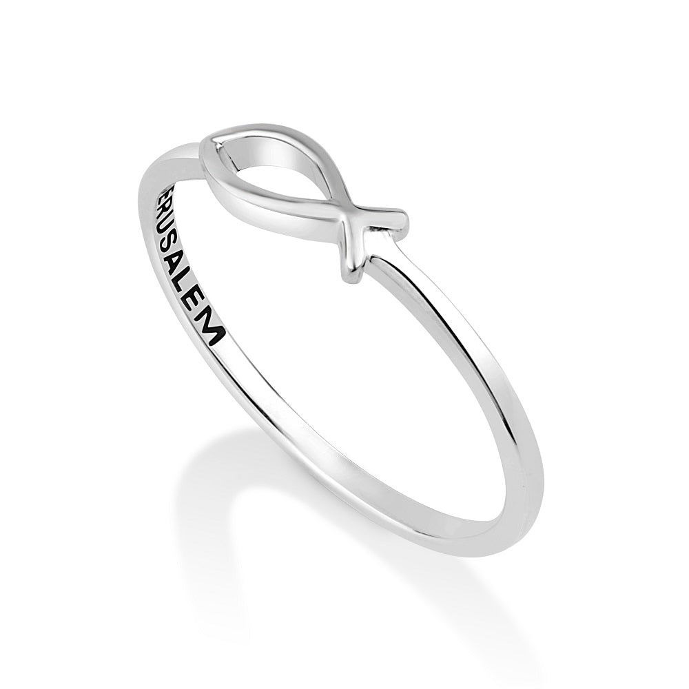 Ichthus Fish Ring Sterling Silver Holy Land - Marina Jewelry