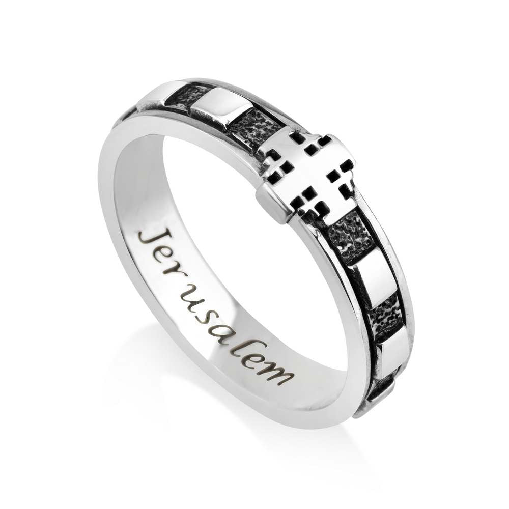Rosary Ring Jerusalem Cross Engraved Oxidized