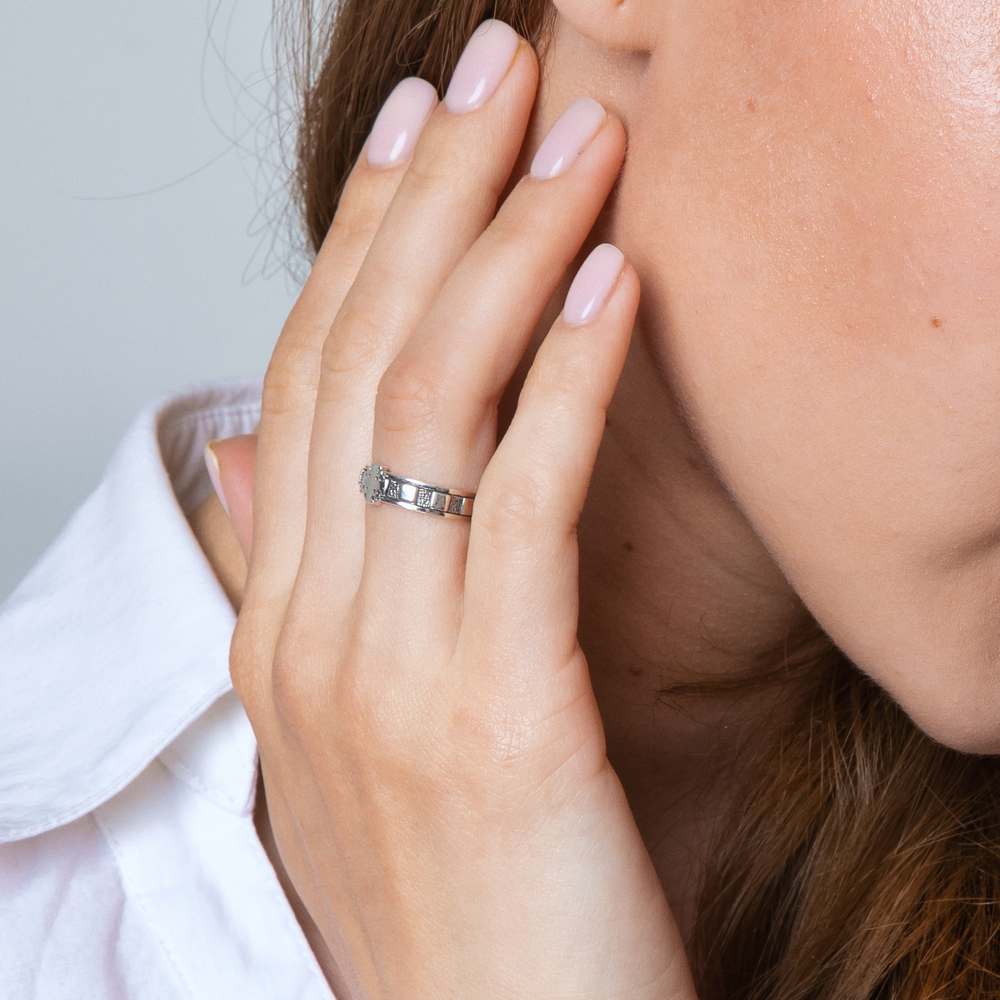 Rosary Ring, Jerusalem Cross Engraved, Oxidized Silver