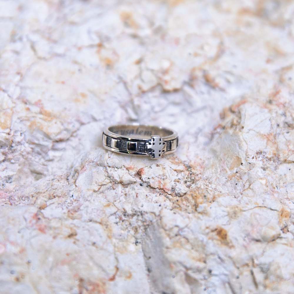 Rosary Ring, Jerusalem Cross Engraved, Oxidized Silver