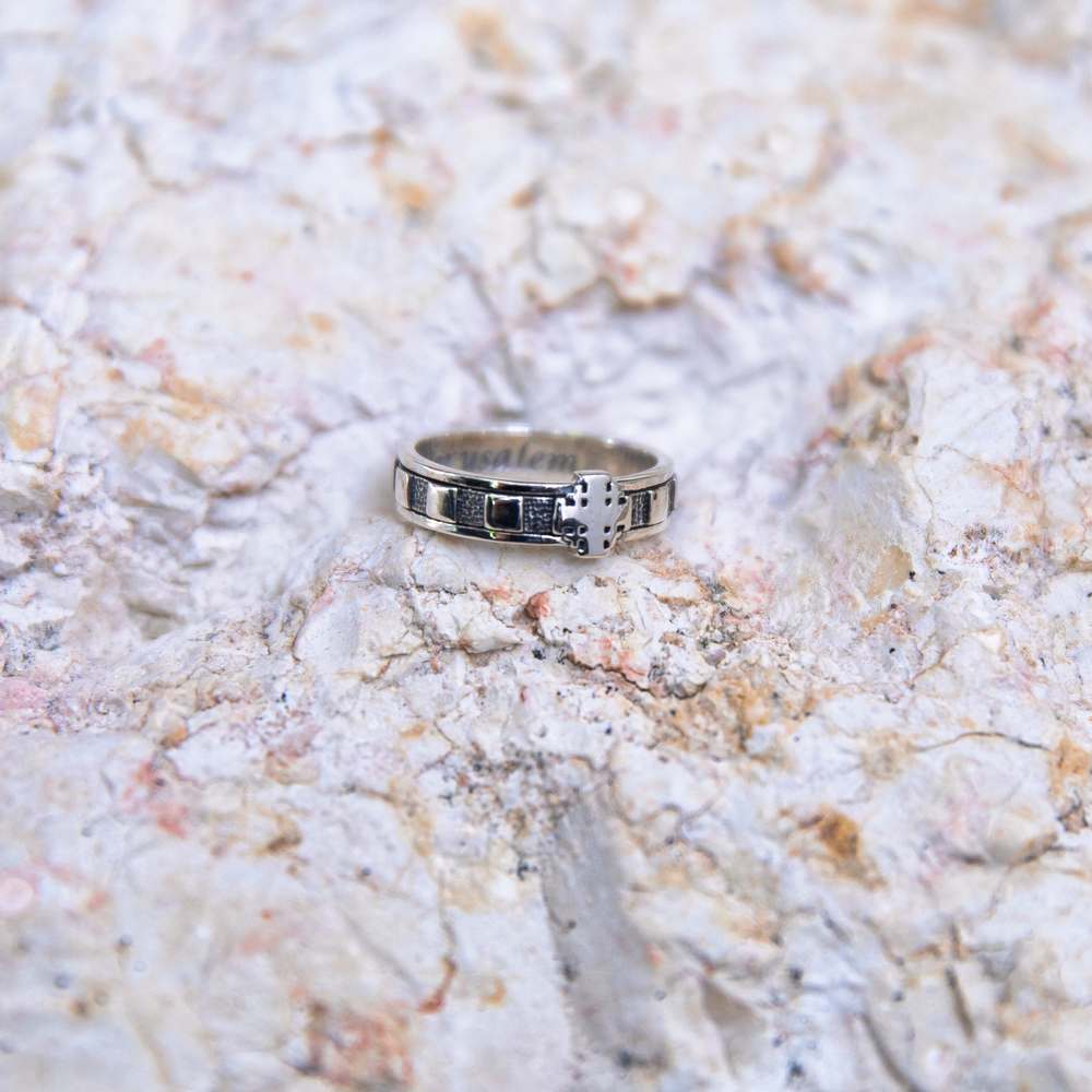 Rosary Ring, Jerusalem Cross Engraved, Oxidized Silver