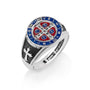 Saint Benedict Signet Ring Blue Red Enamel - Sterling Silver 925, Holy Land - Marina Jewelry Holy Land