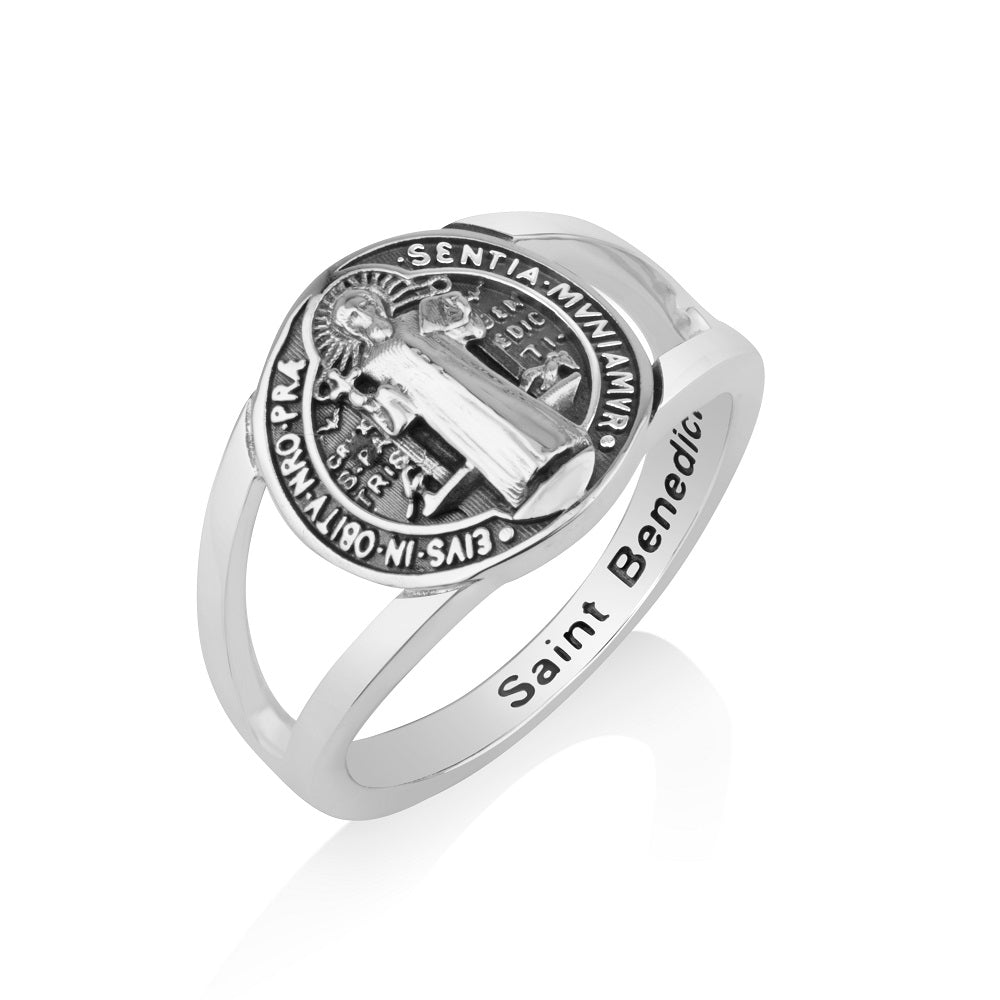 Saint Benedict Medal Ring Silver - Sterling Silver 925, Holy Land - Marina Jewelry Holy Land