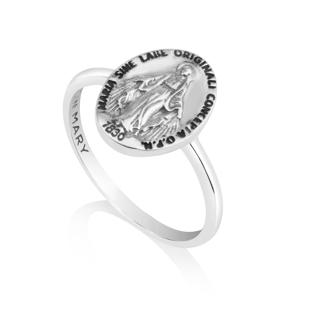 Miraculous Medal Ring Slim Virgin Mary - Sterling Silver 925, Holy Land - Marina Jewelry Holy Land