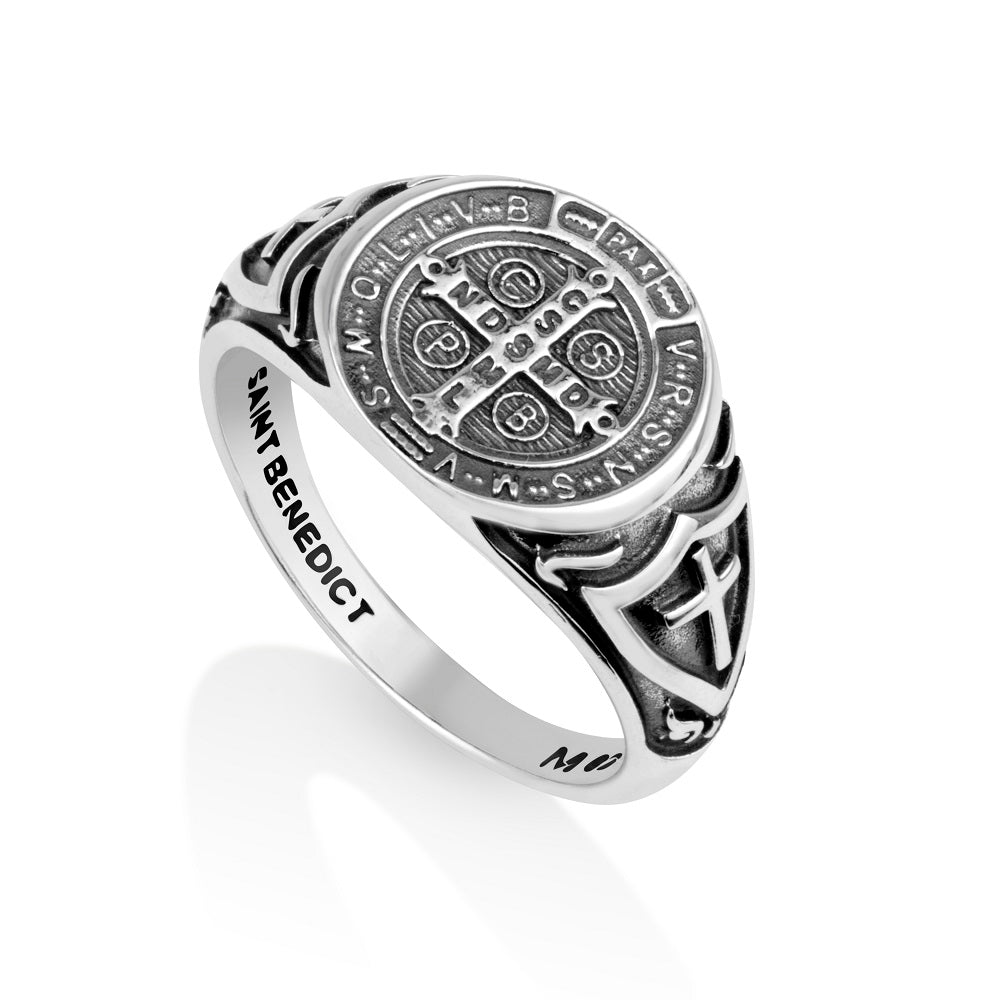 Saint Benedict Dome Ring Silver - Sterling Silver 925, Holy Land - Marina Jewelry Holy Land