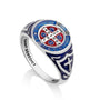 Saint Benedict Dome Ring Blue Red Enamel - Sterling Silver 925, Holy Land - Marina Jewelry Holy Land