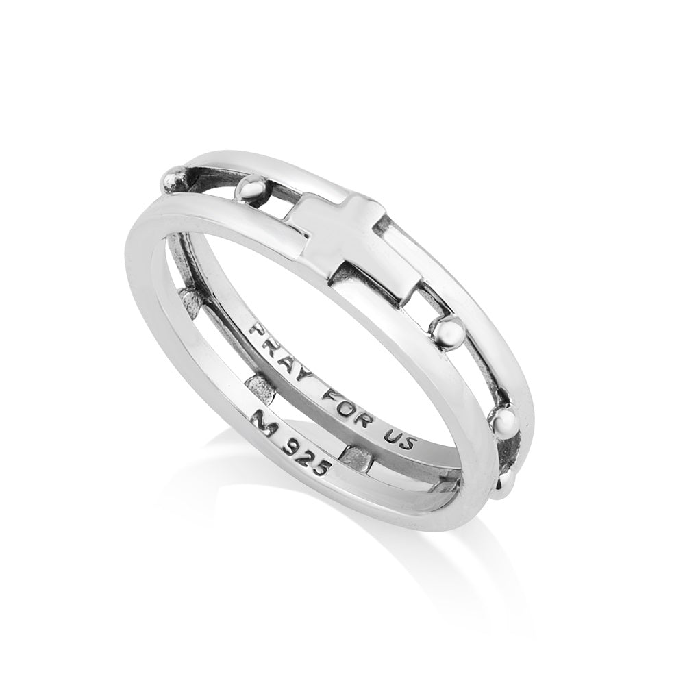 Rosary Cross Double Band Ring - Sterling Silver 925, Holy Land - Marina Jewelry Holy Land