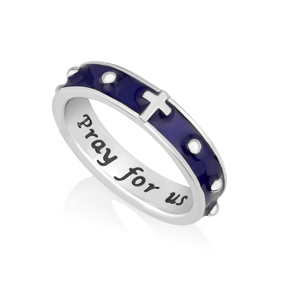 Rosary Band Ring Blue Enamel - Sterling Silver 925, Holy Land - Marina Jewelry Holy Land