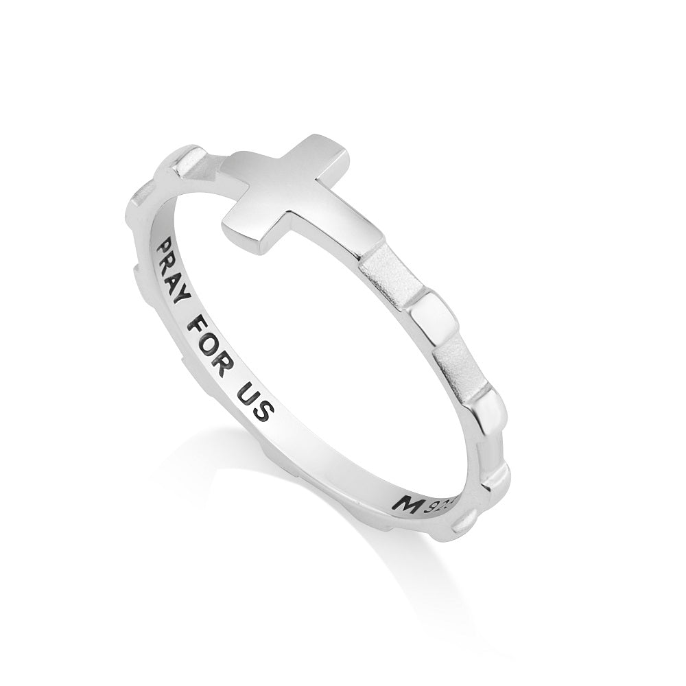 Sideways Cross Rosary Ring - Sterling Silver - Marina Jewelry Holy Land
