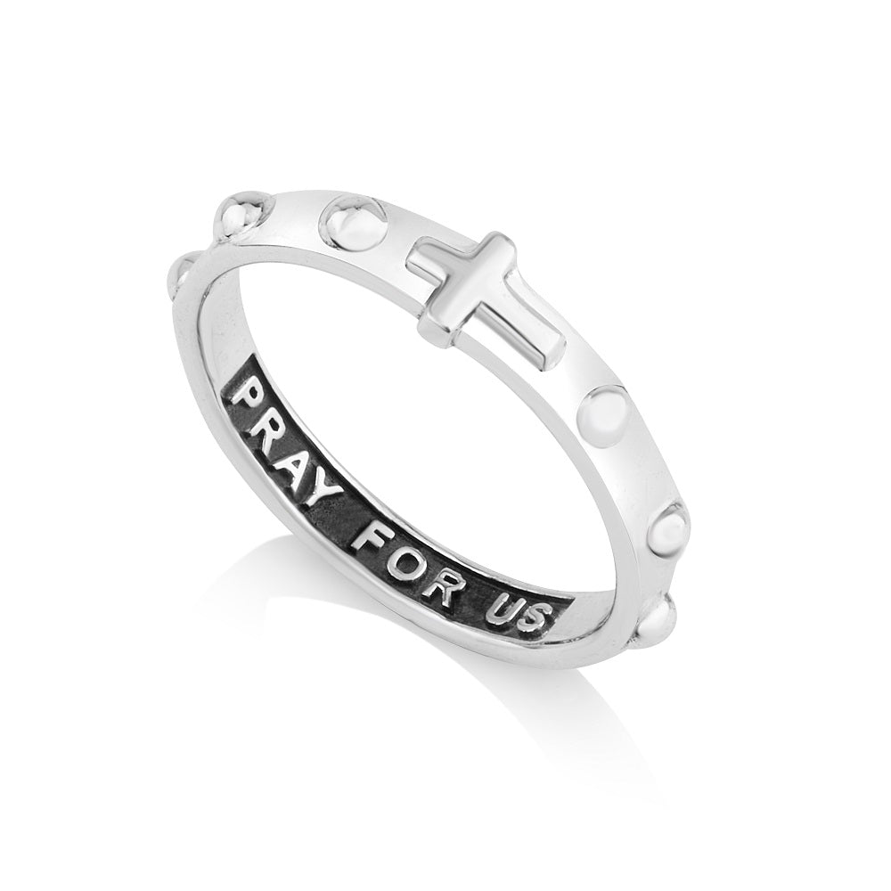Open-Frame Cross Rosary Ring - Sterling Silver Oxidized - Marina Jewelry Holy Land