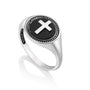 Men's Onyx Cross Signet Ring - Oval Milgrain - Sterling Silver - Marina Jewelry Holy Land