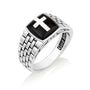 Men's Onyx Cross Signet Ring - Watch-Link Band - Sterling Silver - Marina Jewelry Holy Land