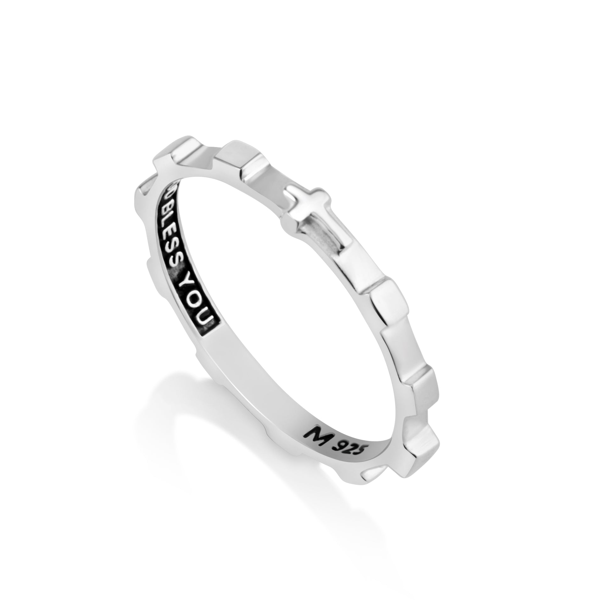 Cross Bead Eternity Rosary Ring - Sterling Silver Slim Band - Marina Jewelry Holy Land