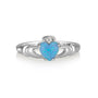 Blue Opal Claddagh Ring - Sterling Silver 925, blue opal heart with white zircon crown. Handcrafted in Jerusalem since 1983.