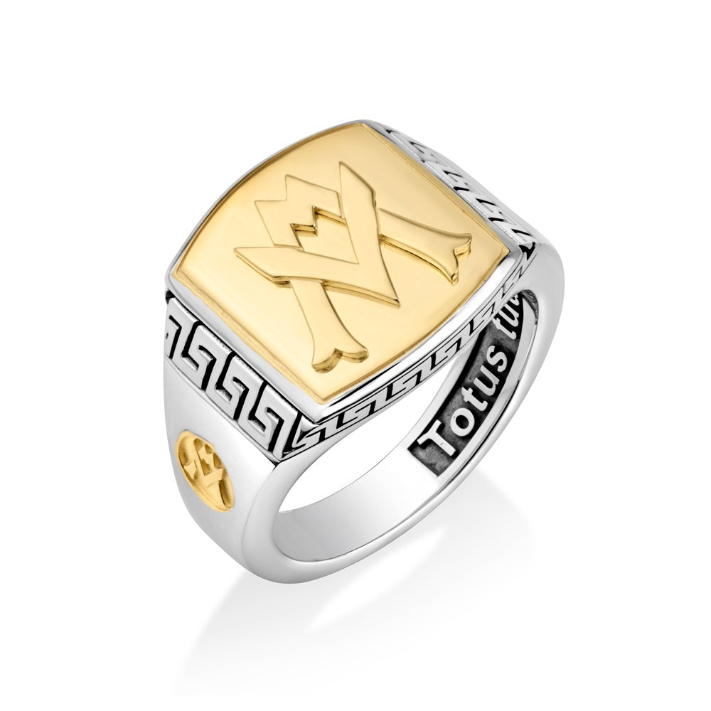 Men's Totus Tuus Marian Signet Ring - Two-Tone - Marina Jewelry Holy Land