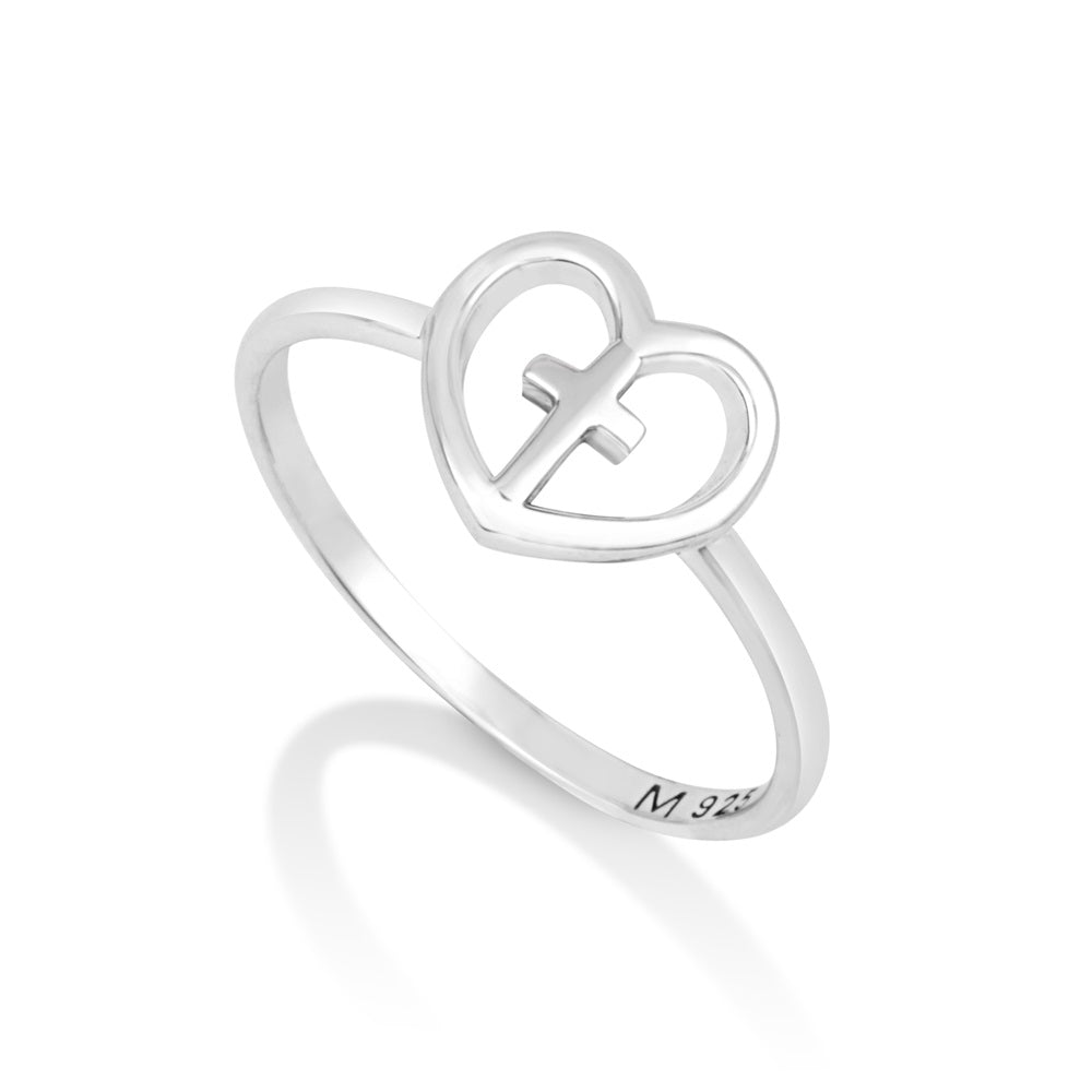 Open Heart Cross Ring - Sterling Silver - Marina Jewelry Holy Land