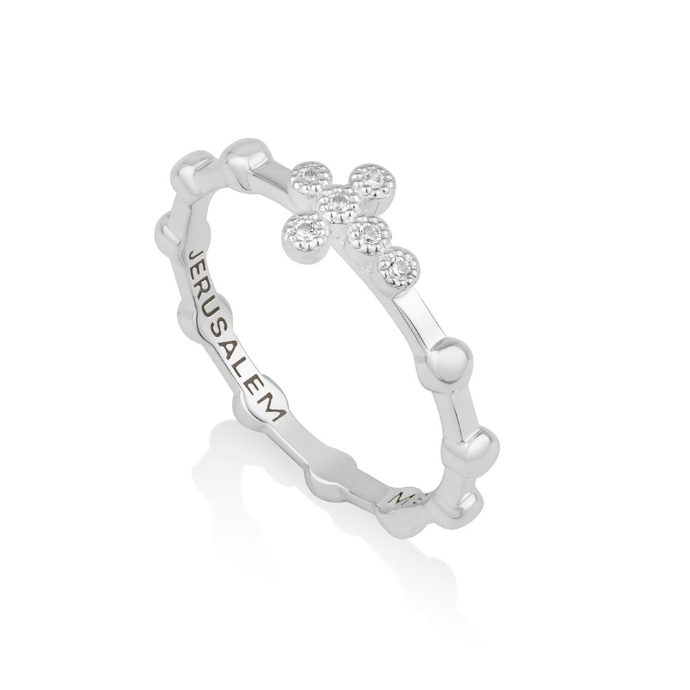 Cross Ring Jerusalem Engraved Polished Silver Sterling Holy Land Jewelry Gift - Marina Jewelry Holy Land